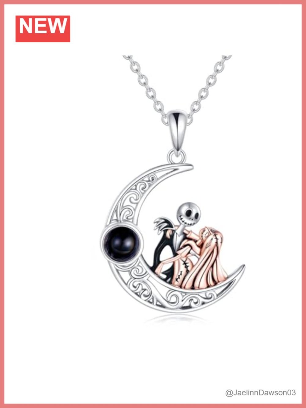 925 Sterling Silver Jack and Sally Nightmare Necklace 100 Languages Pendant